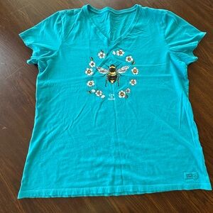 Teal Graphic V-Neck life is good T-Shirt